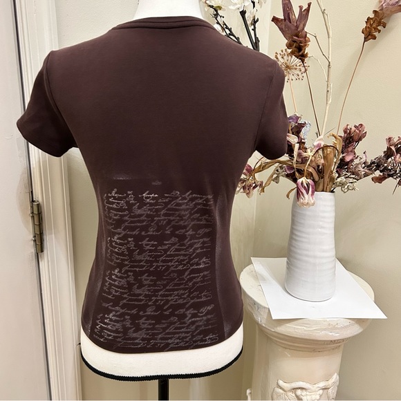 Saint tropez west words text poetry script distressed cotton white brown t shirt - Picture 3 of 6